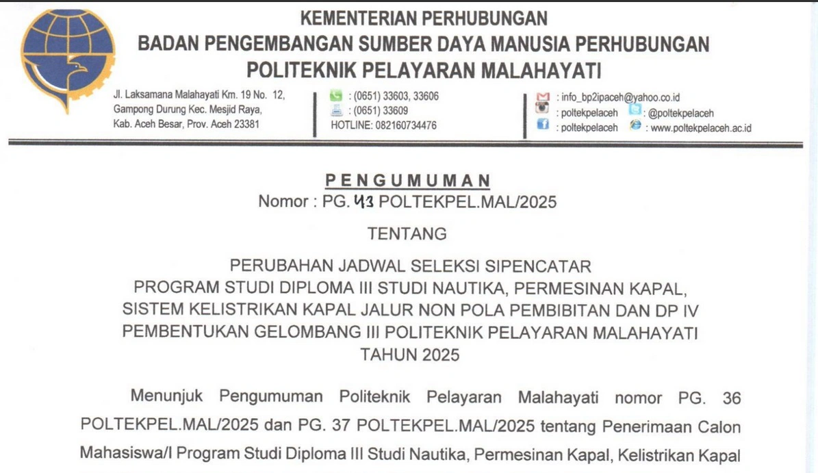 PG 43 PERUBAHAN JADWAL SELEKSI SIPENCATAR GELOMBANG III